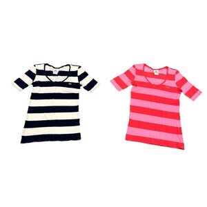 Lacoste Women's Size 34 and 36 Knit Short Sleeve V-Neck T Shirt Pocket Pair Of 2
